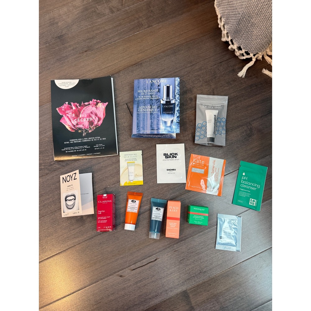 Luxury Skincare Sample Bundle Cecred Lancome Peach & Lily Origins Clarins‎ 14pc